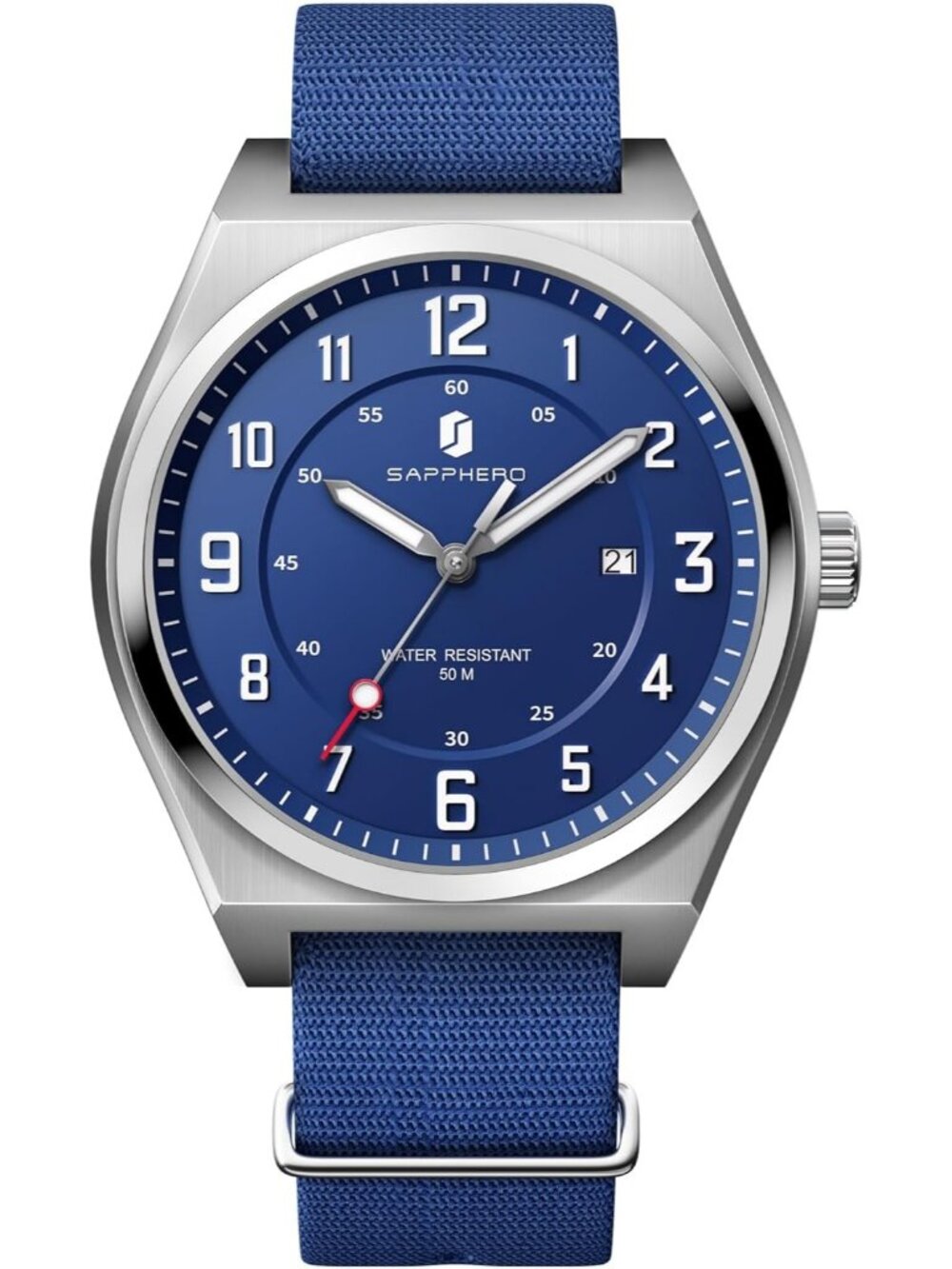 Men's Silver Blue Waterproof Quartz Analog Sport Casual Elegant Date Wrist Watch